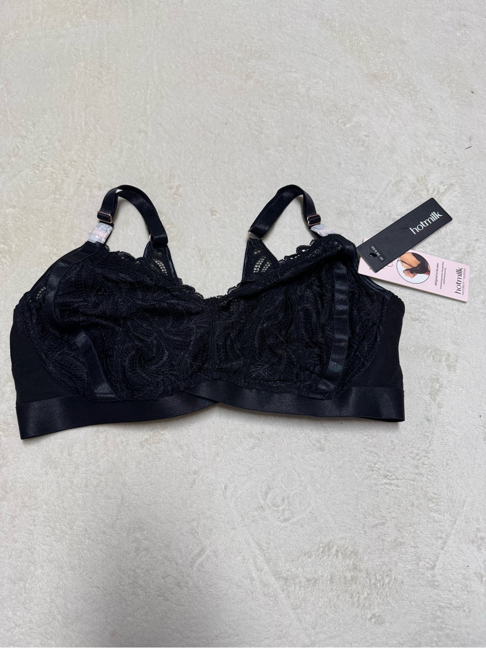 HOT MILK Black Lace Maternity/Nursing Bra with Clip Straps